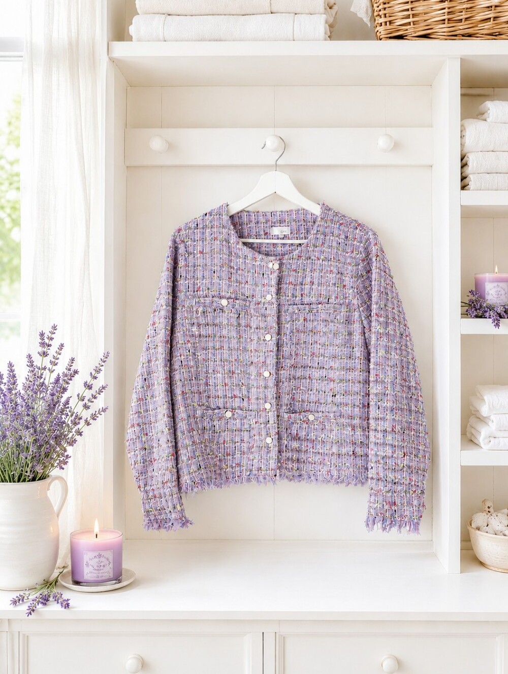 ecru Lavender Tweed Cropped Blazer